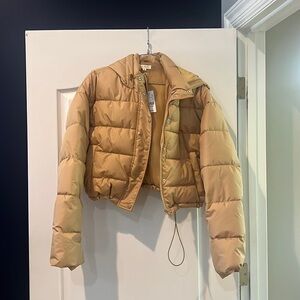 Tan puff jacket cropped